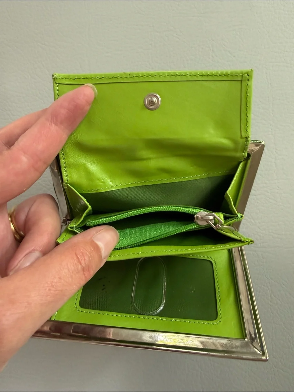 Lodis Green Metallic Crocodile Embossed Frame Clutch Mini Wallet